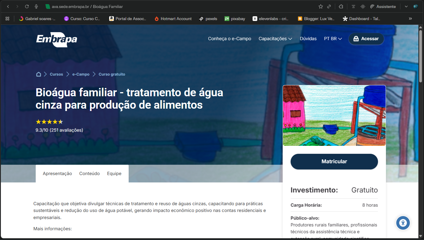 Bioágua familiar e tratamento de águas cinzas